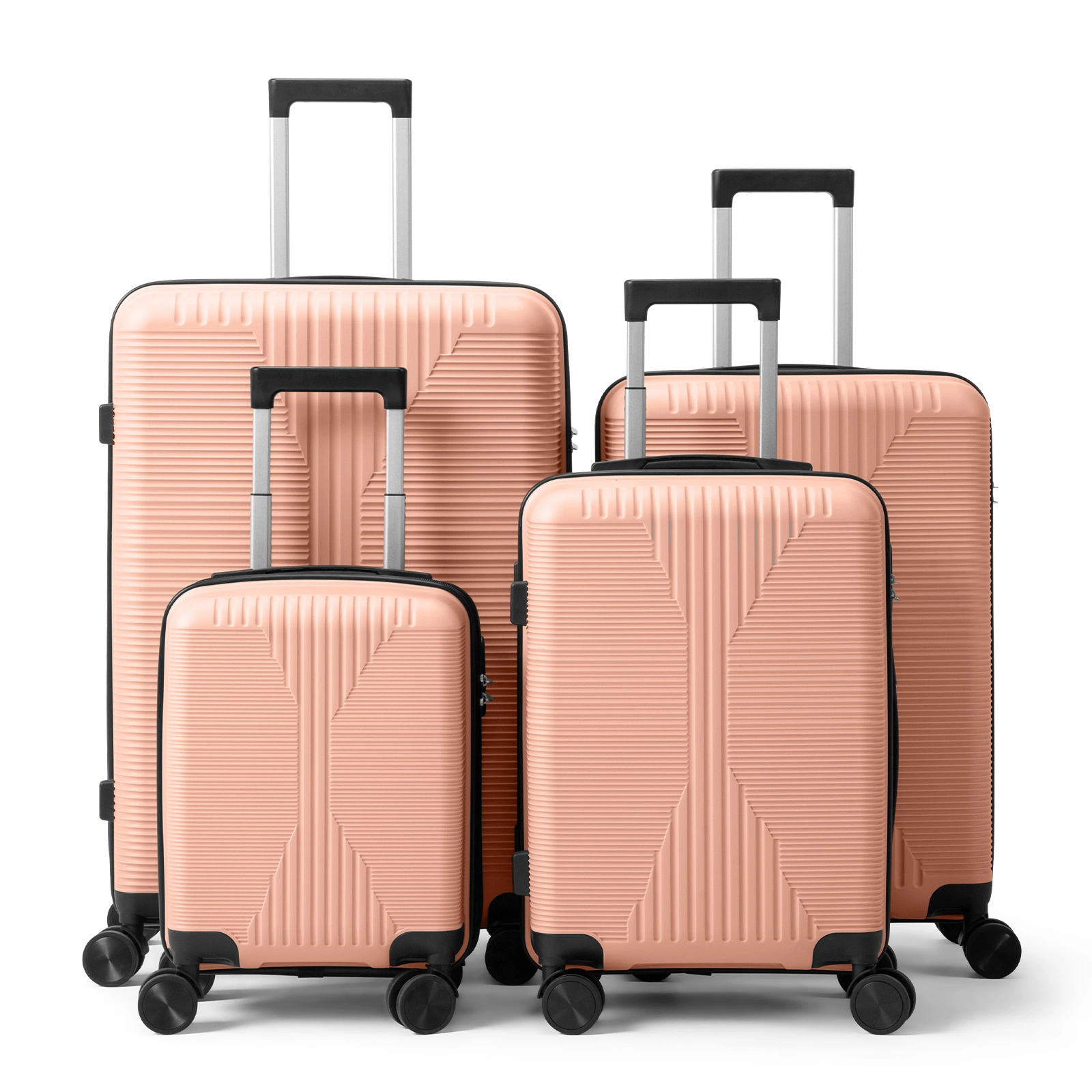 Non-TSA customs lock four-in-one PP trolley suitcase, available in 16in, 20in, 24in, and 28in sizes, in pink