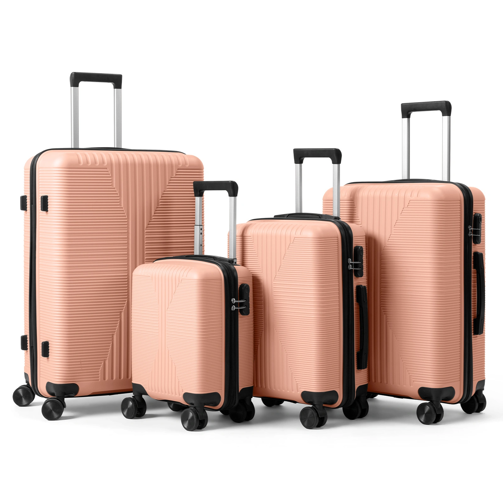 Non-TSA customs lock four-in-one PP trolley suitcase, available in 16in, 20in, 24in, and 28in sizes, in pink view 19