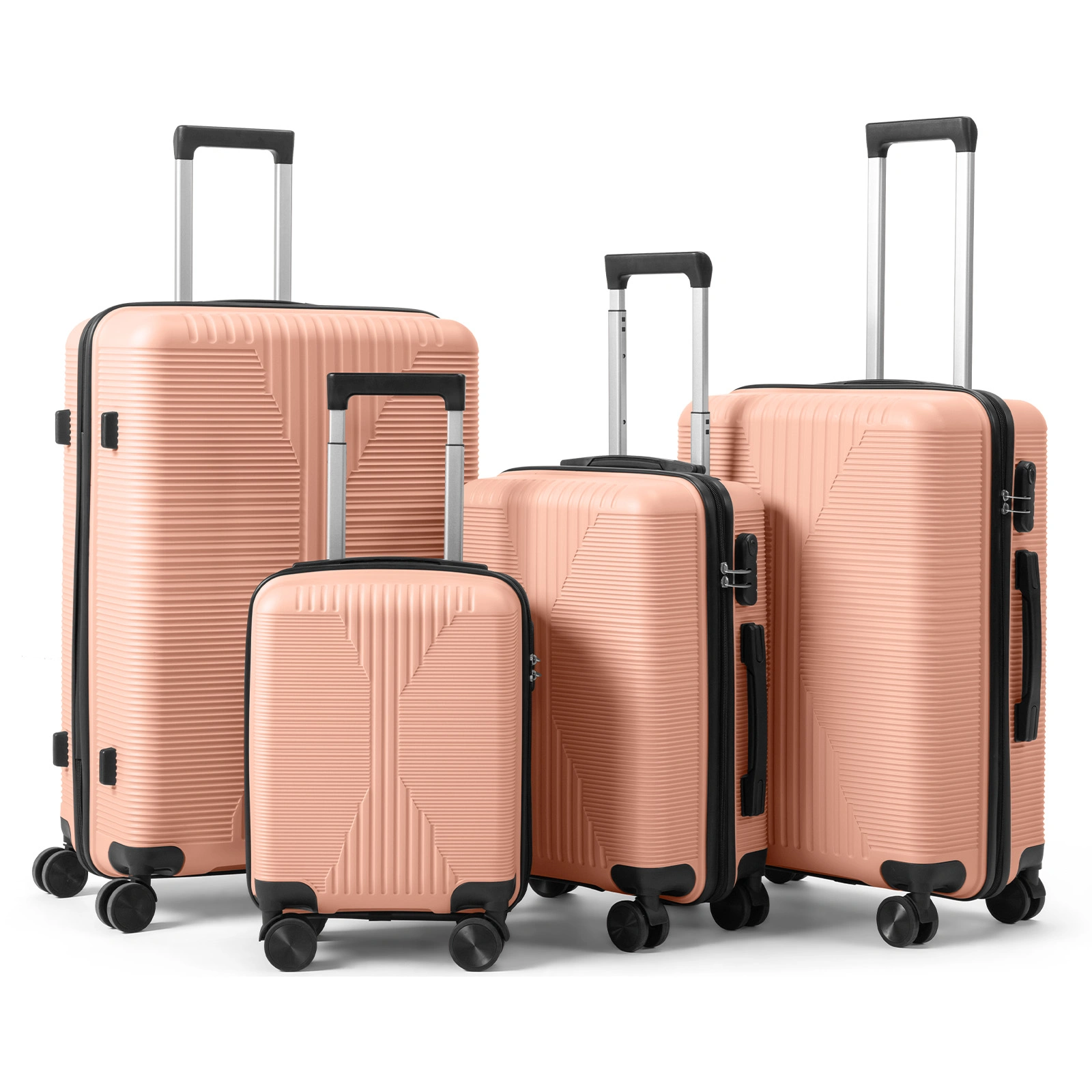 Non-TSA customs lock four-in-one PP trolley suitcase, available in 16in, 20in, 24in, and 28in sizes, in pink view 20