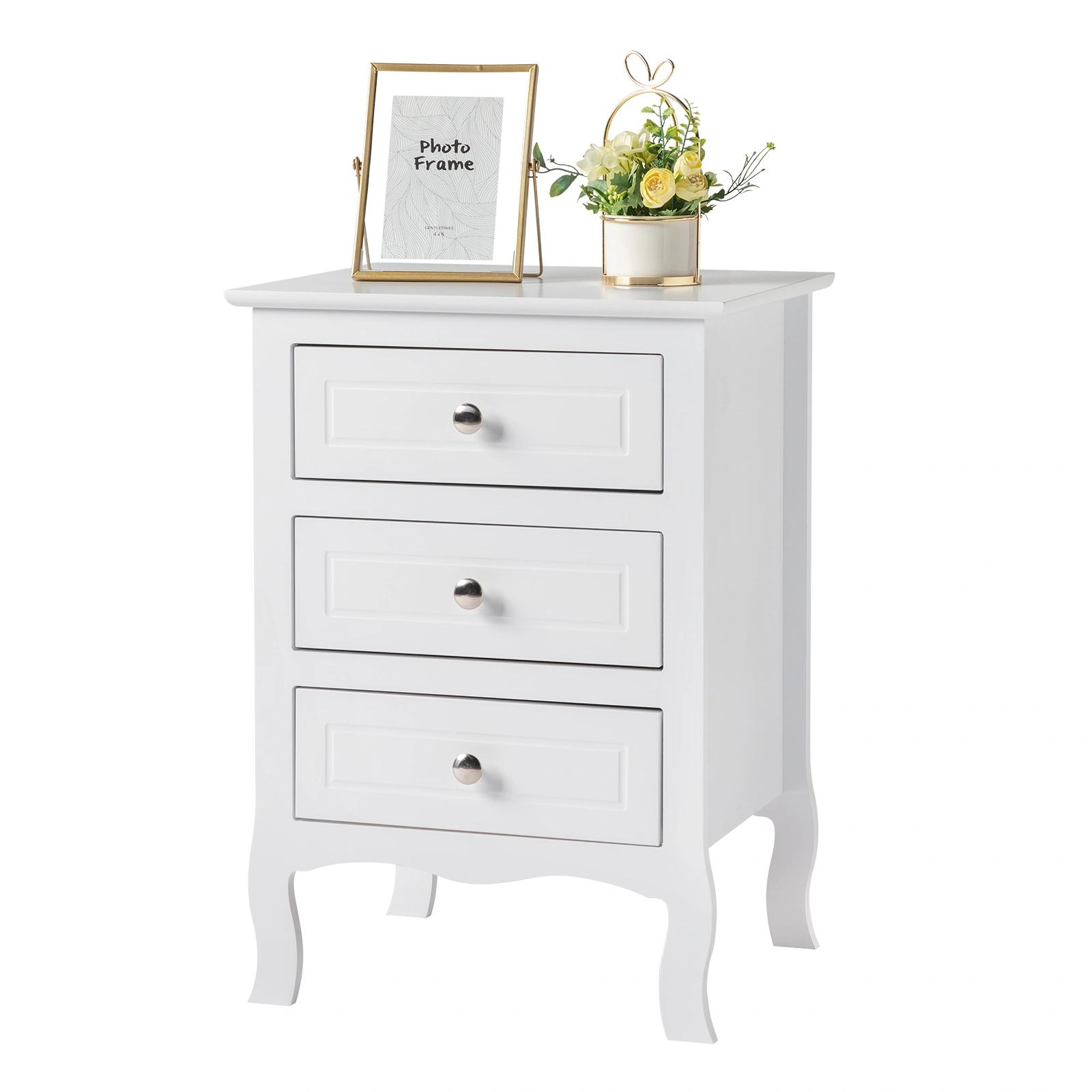 45x38x63cm Country Style 3-Drawer Nightstand Table Large White Wooden Bedside Cabinet view 3