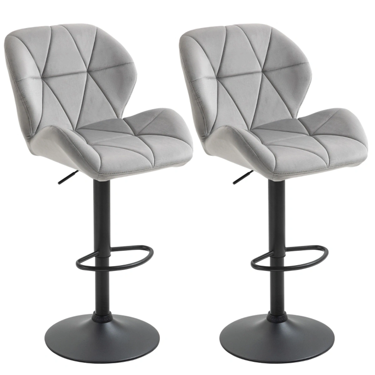 Modern Bar Stool Set of 2, Adjustable Counter Height Chair, 24" Dining Stool with Padded Seat, Metal Frame, Black, Swivel Office Chair for Kitchen Island, Home, Cafe