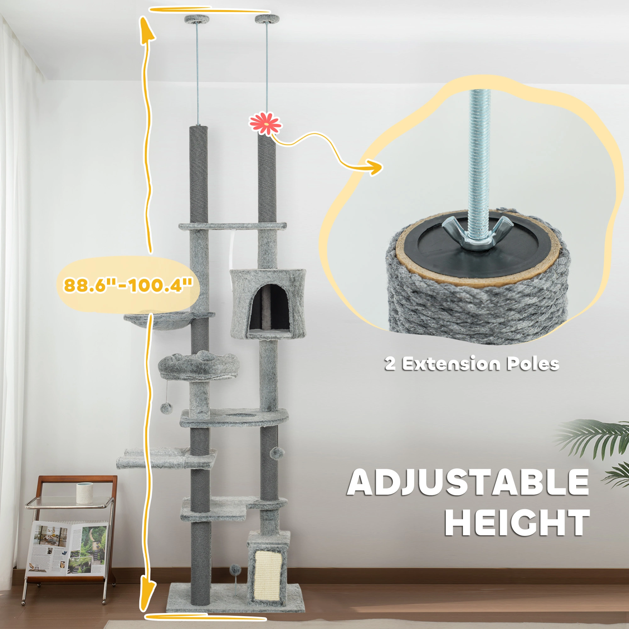 Large Cat Tree with Sisal Pole, Cozy Condo & Hammock for Cats & Kittens view 3