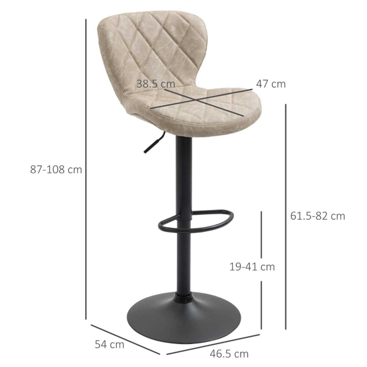 Set of 2 Bar Stools, Vintage Dining Chair with Footrest, 360 Swivel Office Chair for Kitchen Counter view 2