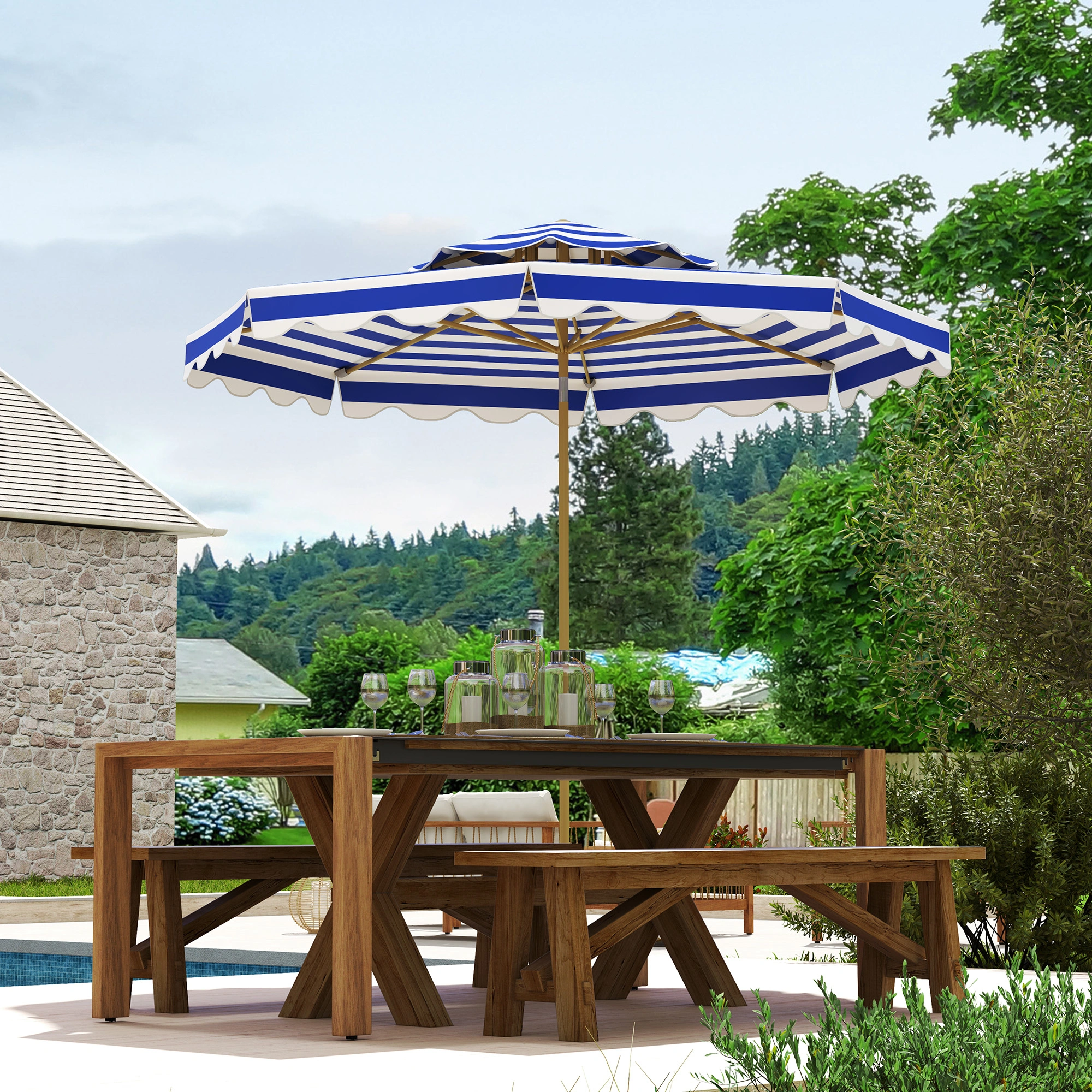 9FT Patio Umbrella with Tilt Function, Outdoor Market Umbrella for Yard, Garden, Poolside - Polyester Canopy