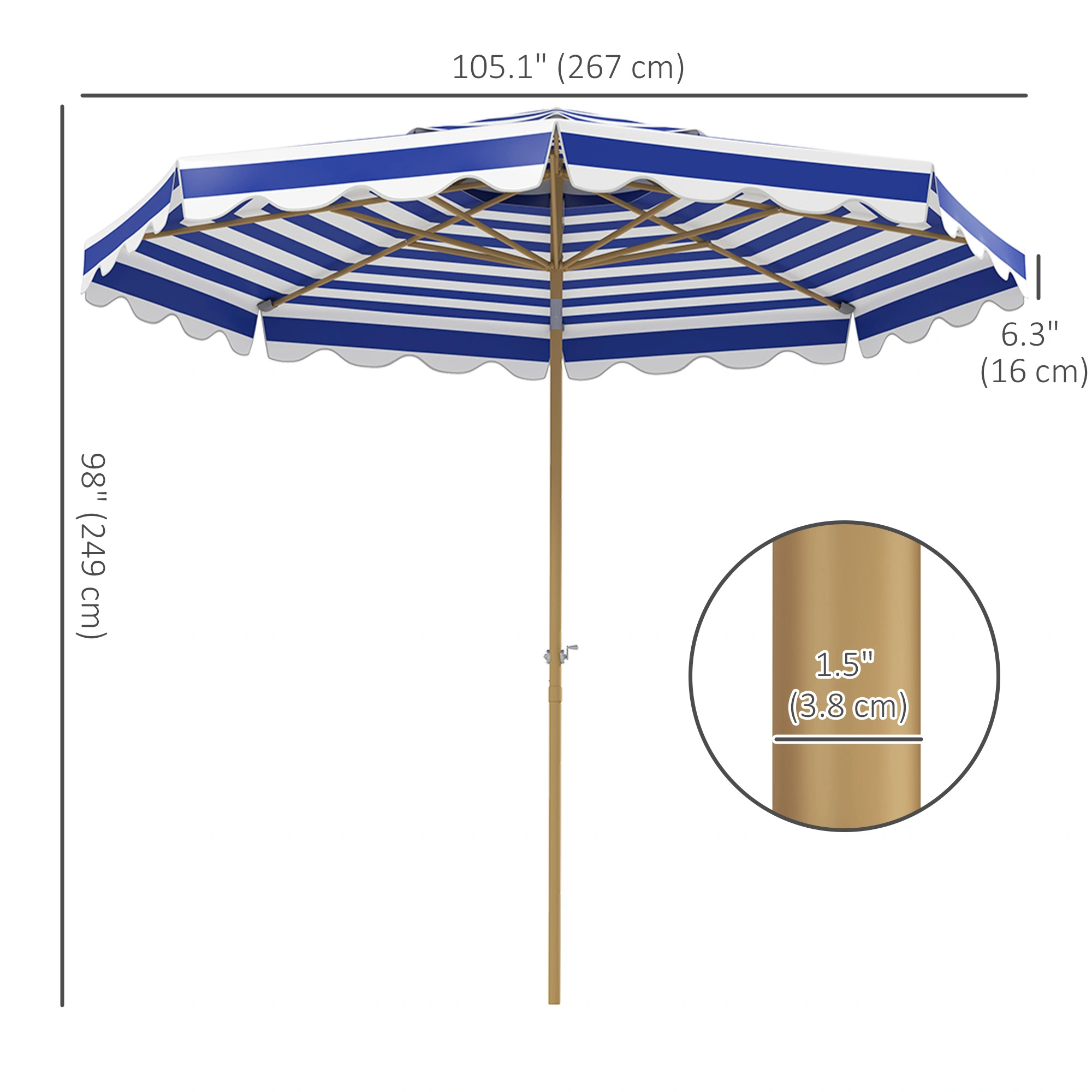 9FT Patio Umbrella with Tilt Function, Outdoor Market Umbrella for Yard, Garden, Poolside - Polyester Canopy view 3
