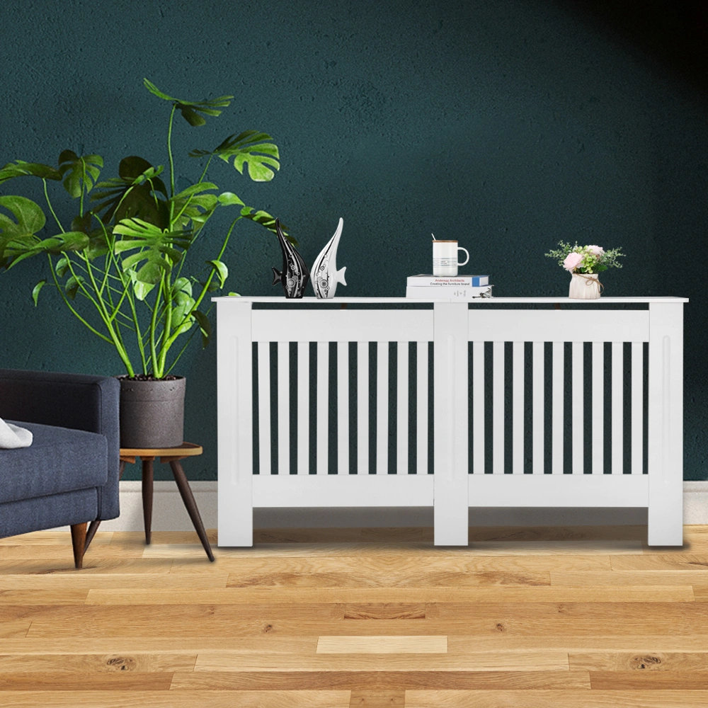 Traditional E1 MDF Radiator Cover, Vertical Stripe Ventilated Heater Screen, White Large