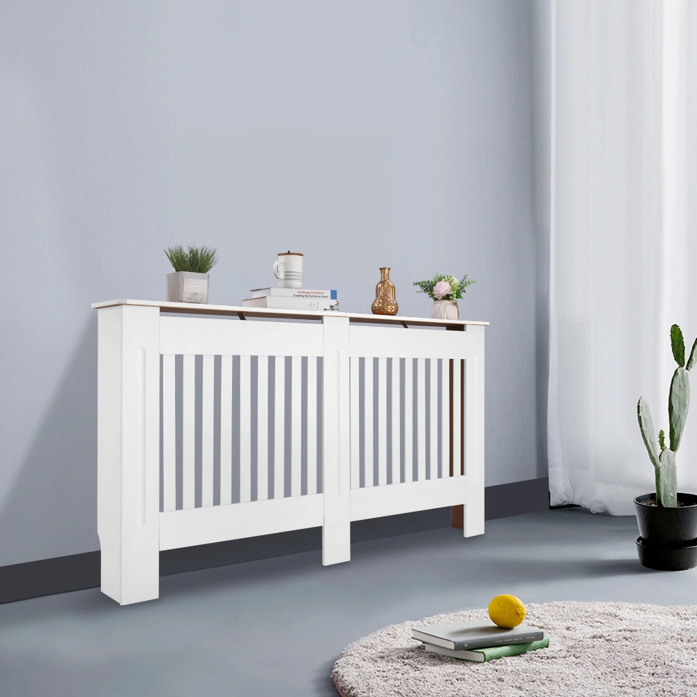 Traditional E1 MDF Radiator Cover, Vertical Stripe Ventilated Heater Screen, White Large view 2