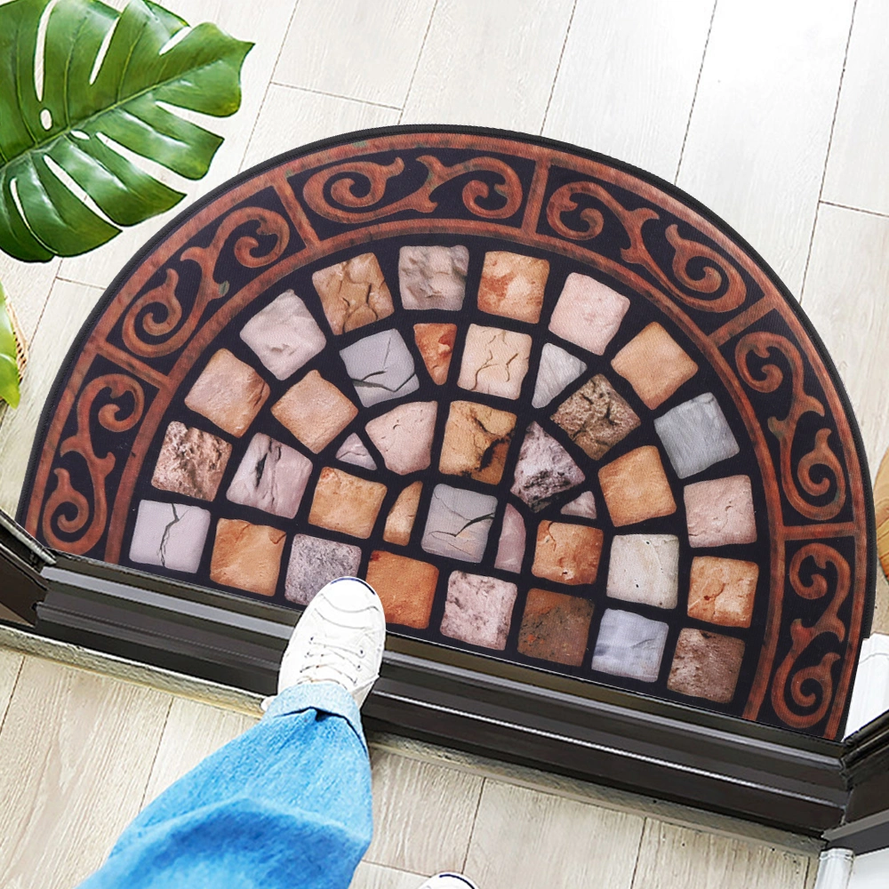 Outdoor Half Moon Door Mat Slate Effect Welcome Mat Anti Slip Rubber Backing for Porch Garden Entrance Walkway