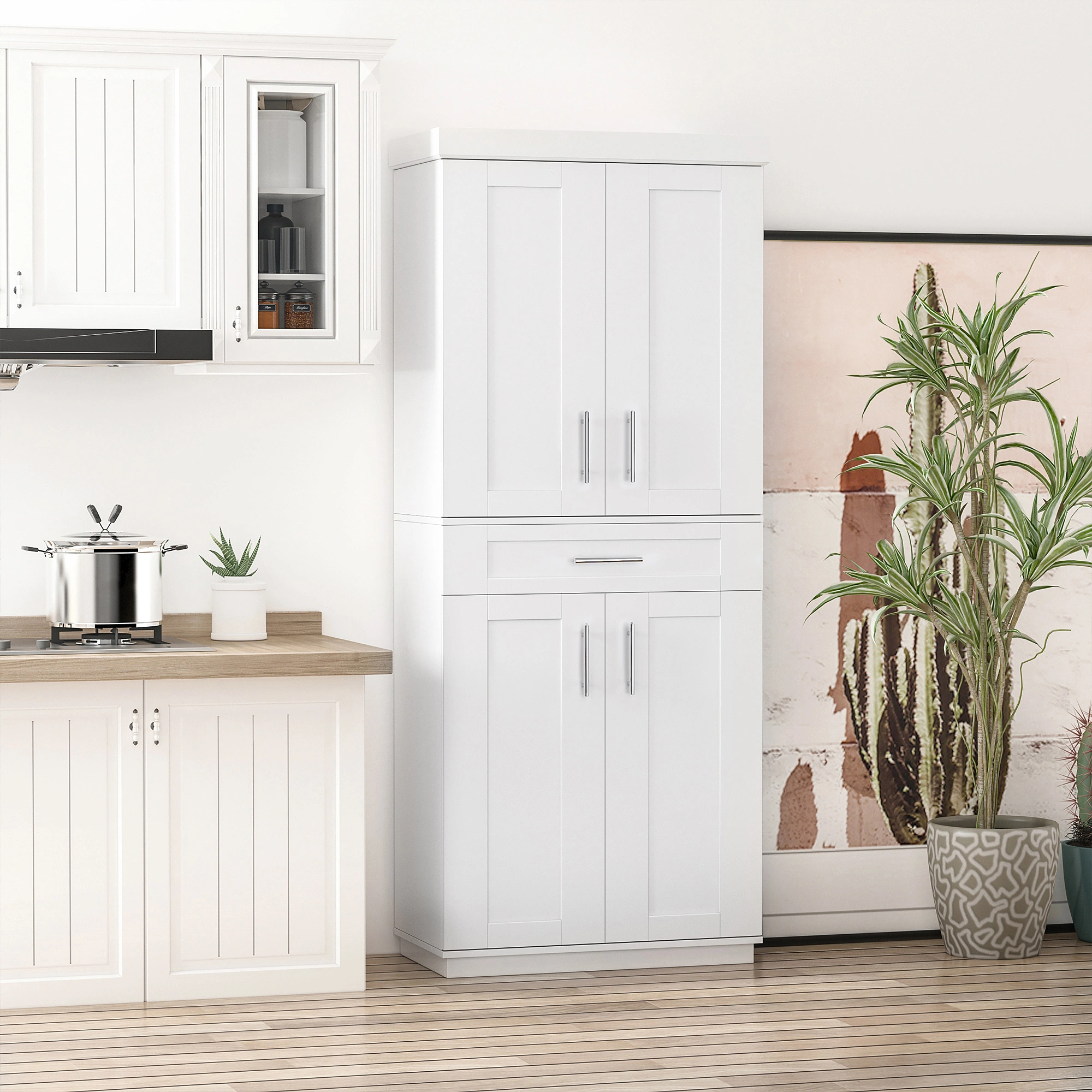 Free Standing Kitchen Cabinet and Bathroom Storage Cupboard, 2-Door Vanity with Shelves, White view 2