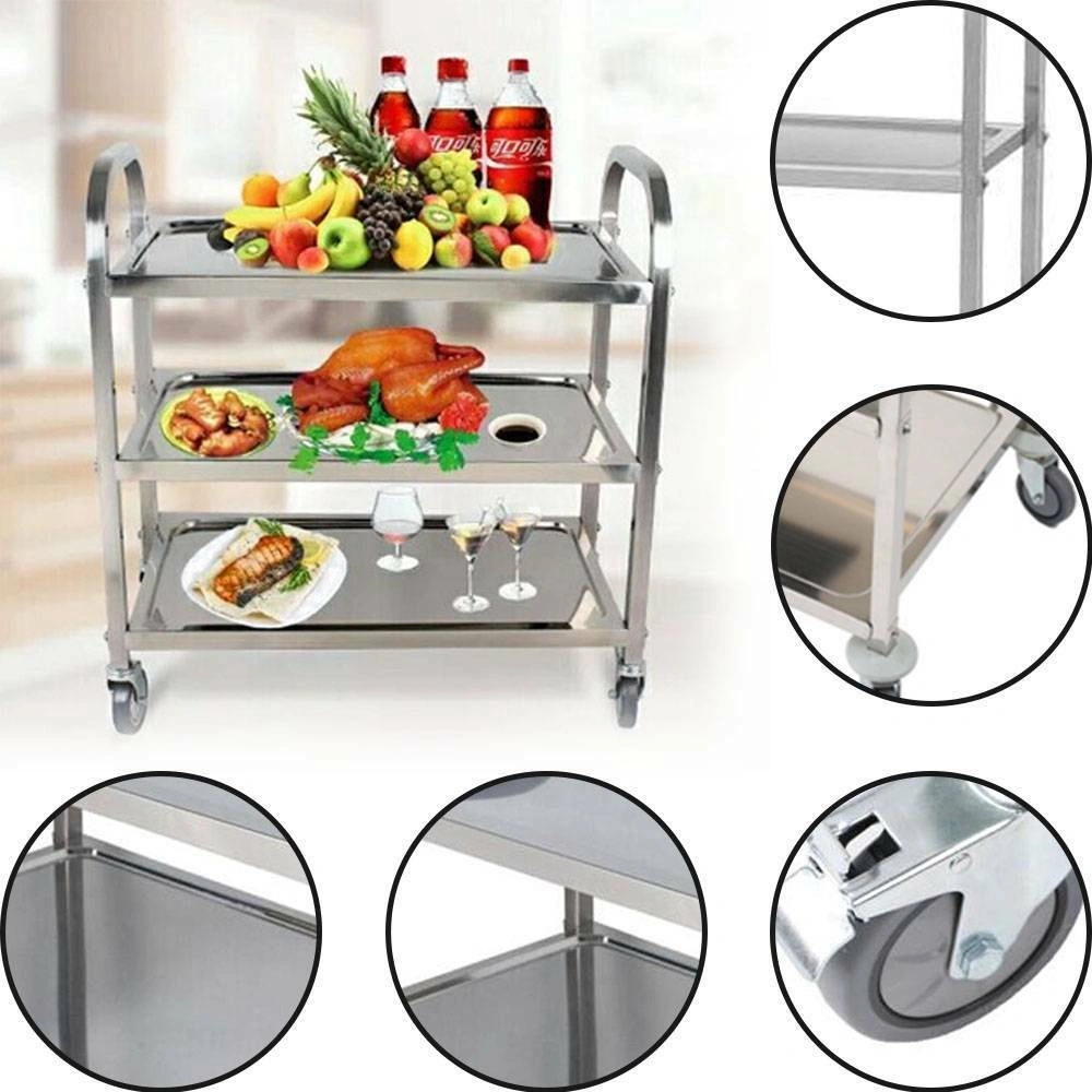 3 Tier Stainless Steel Serving Cart Kitchen Restaurant Trolley Catering Train UK Utility Cart