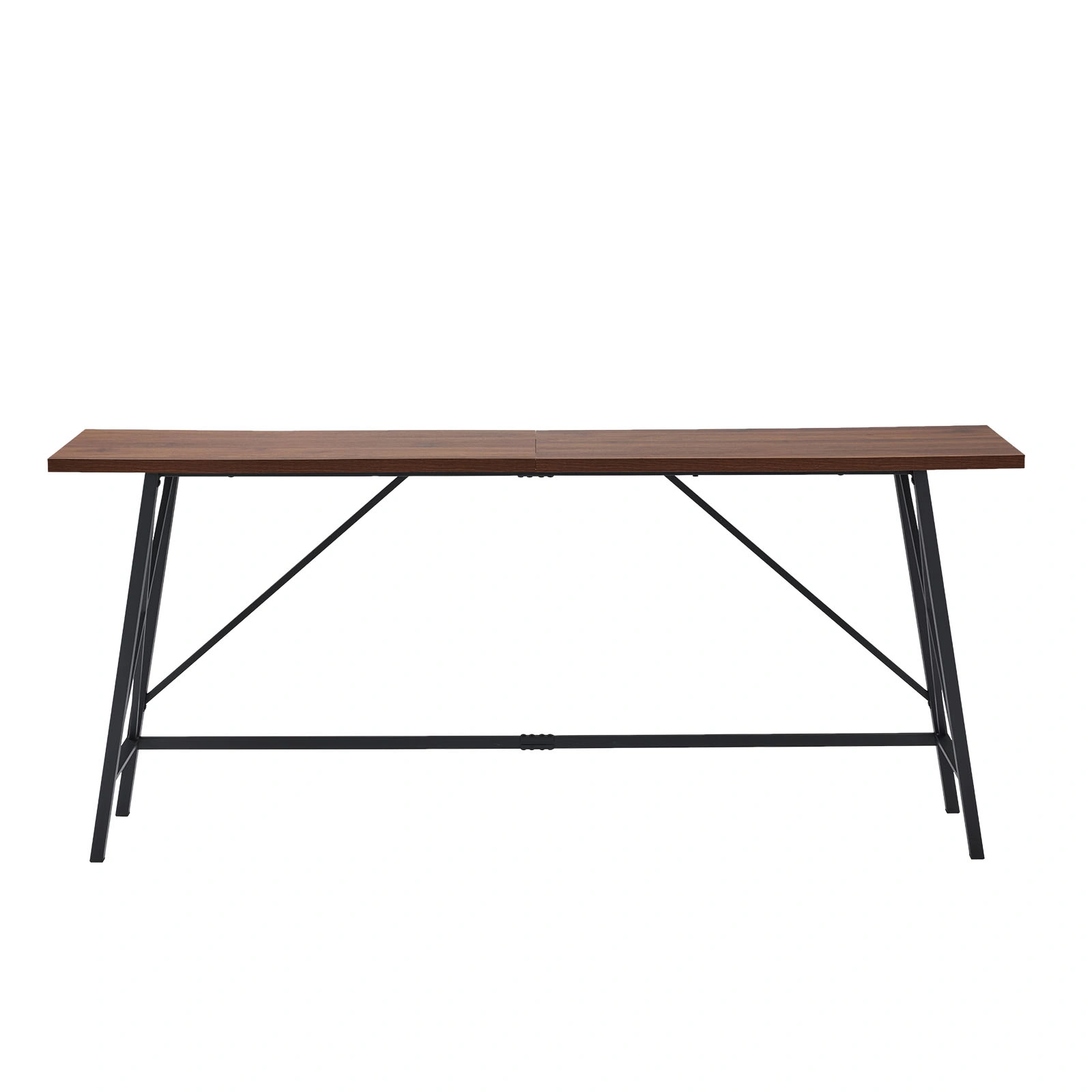 Industrial 5-Piece Bar Table and Swivel Stool Set 1 Table 4 Chairs 83.8 Inch Brown 3cm Fake Thick Wood Top Truncated Edge Black Metal Frame PU Adjustable Height Bar Stools Pub Dining Furniture for Home Bar Office view 2