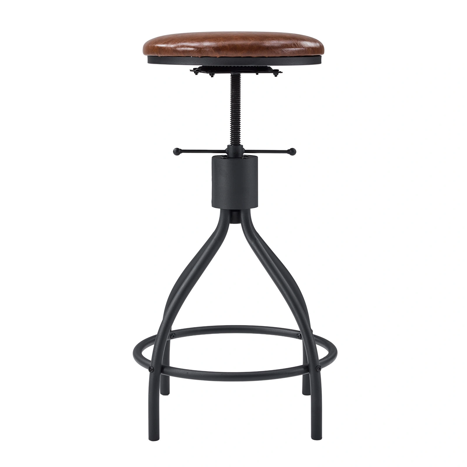 Industrial 5-Piece Bar Table and Swivel Stool Set 1 Table 4 Chairs 83.8 Inch Brown 3cm Fake Thick Wood Top Truncated Edge Black Metal Frame PU Adjustable Height Bar Stools Pub Dining Furniture for Home Bar Office view 3