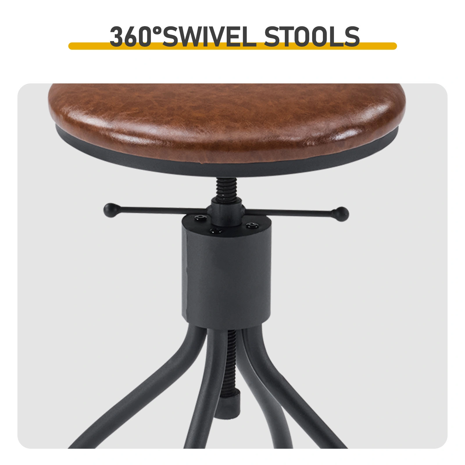Industrial 5-Piece Bar Table and Swivel Stool Set 1 Table 4 Chairs 83.8 Inch Brown 3cm Fake Thick Wood Top Truncated Edge Black Metal Frame PU Adjustable Height Bar Stools Pub Dining Furniture for Home Bar Office view 6