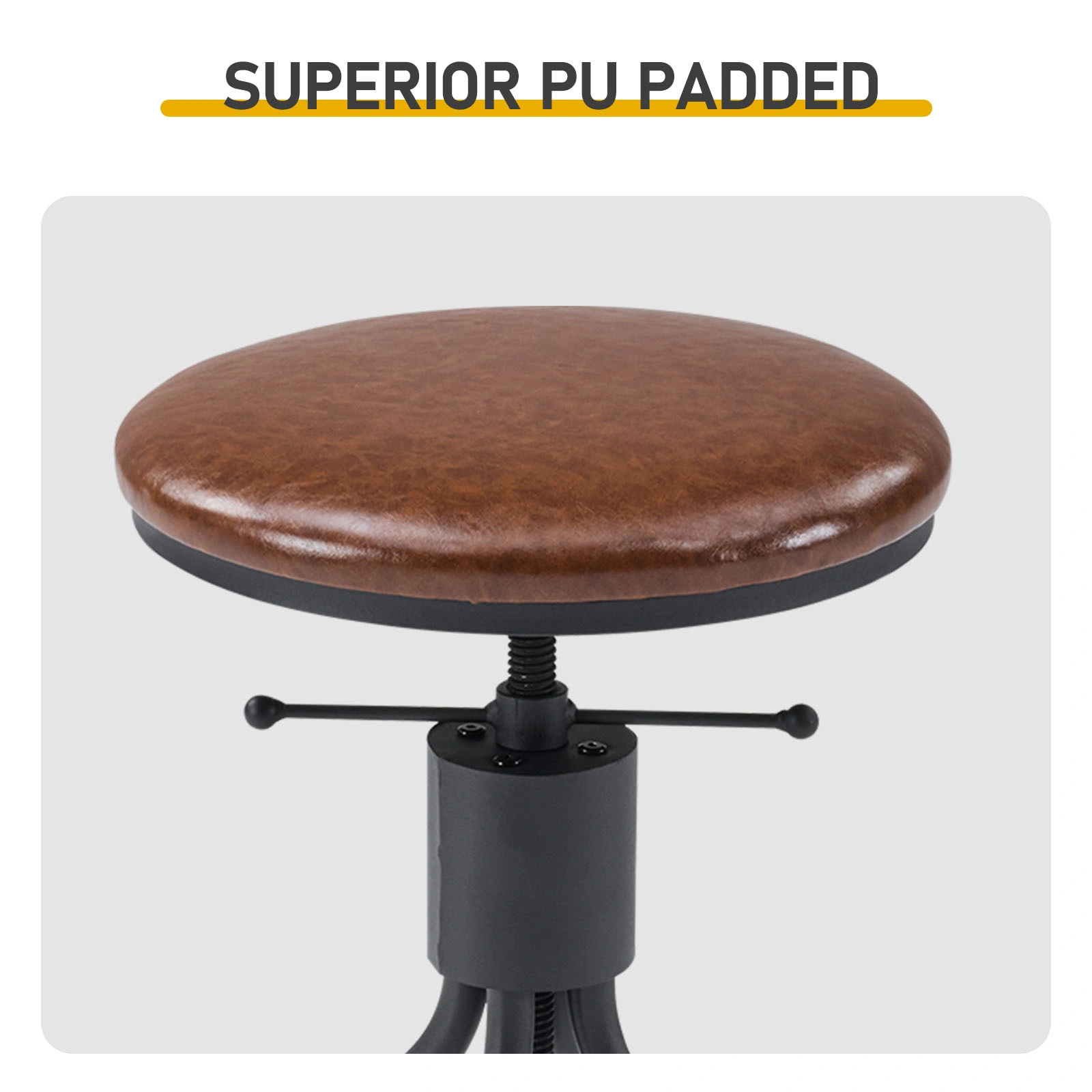 Industrial 5-Piece Bar Table and Swivel Stool Set 1 Table 4 Chairs 83.8 Inch Brown 3cm Fake Thick Wood Top Truncated Edge Black Metal Frame PU Adjustable Height Bar Stools Pub Dining Furniture for Home Bar Office view 7