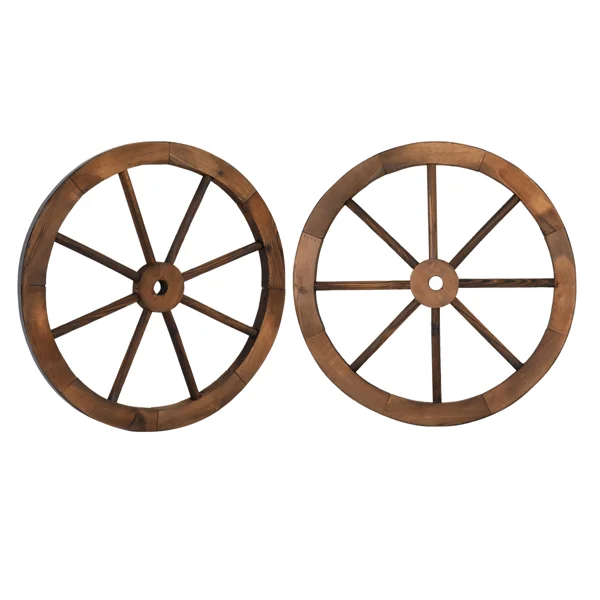 2pcs 24-Inch Old Western Style Garden Art Wall Decor Wooden Wagon Wheel Brown view 2