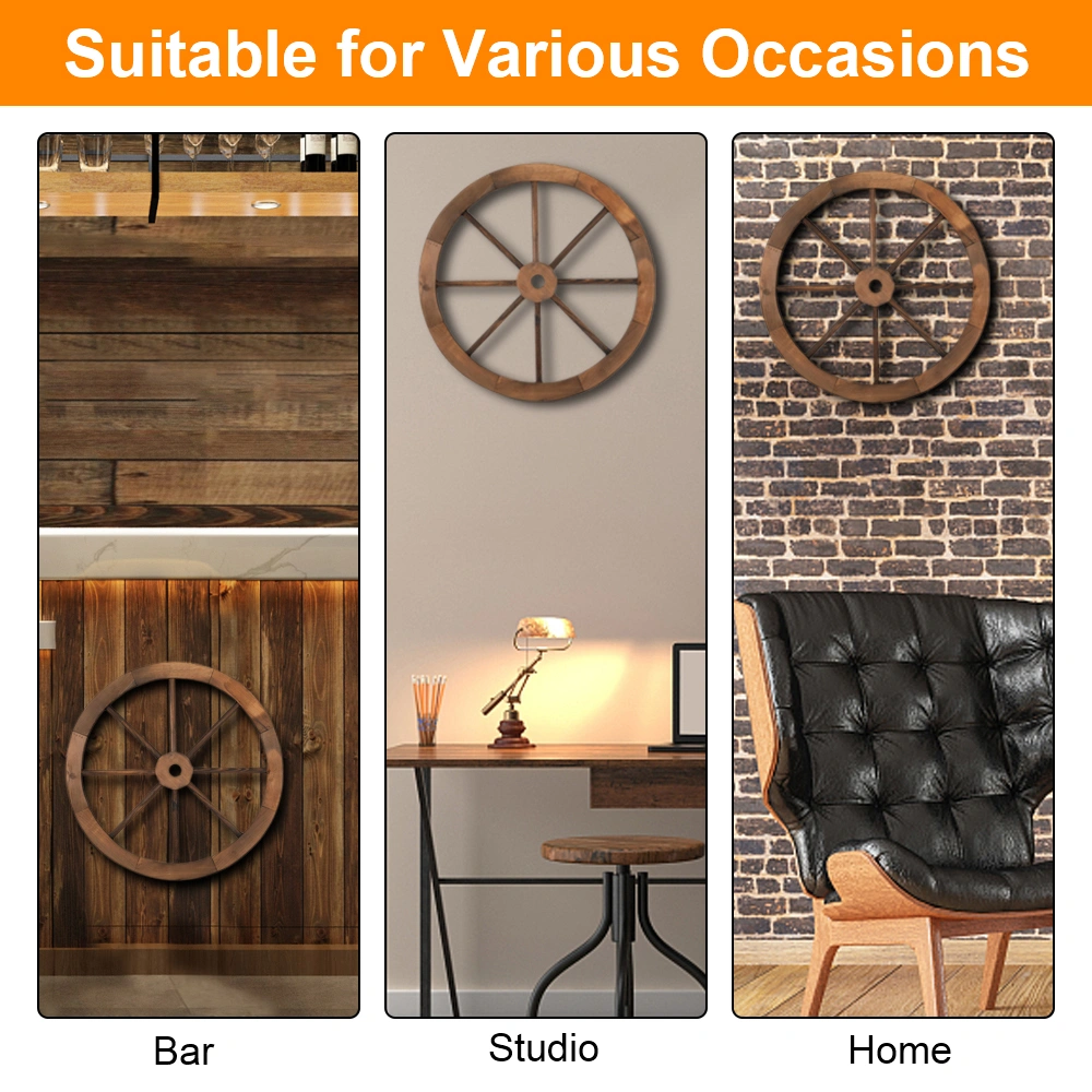 2pcs 24-Inch Old Western Style Garden Art Wall Decor Wooden Wagon Wheel Brown view 12