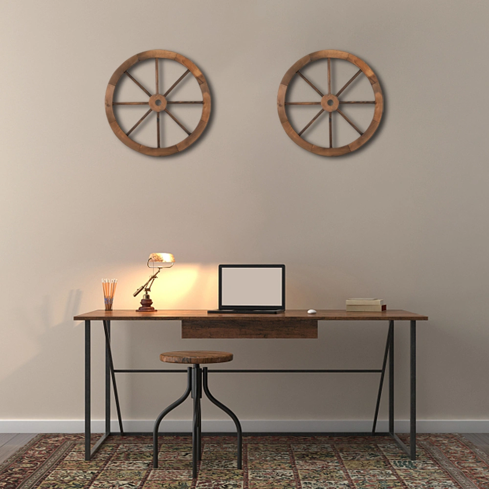 2pcs 24-Inch Old Western Style Garden Art Wall Decor Wooden Wagon Wheel Brown view 15