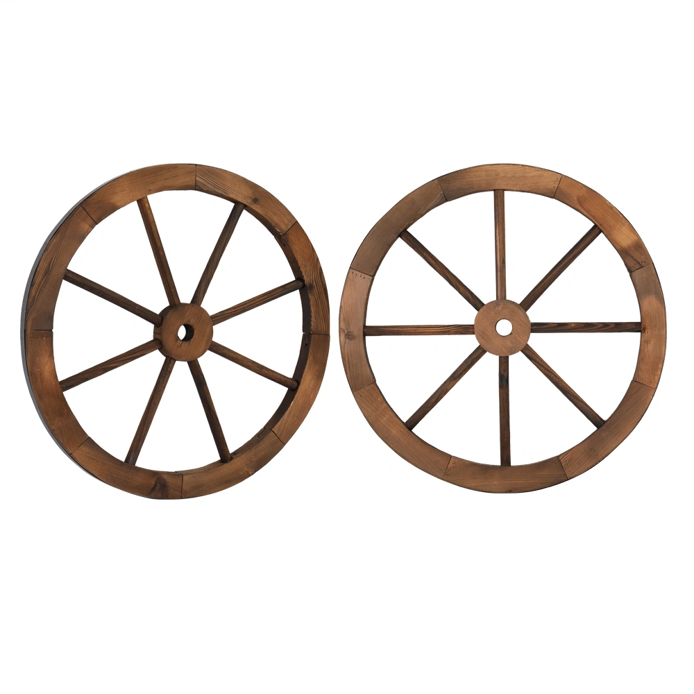 2pcs 24-Inch Old Western Style Garden Art Wall Decor Wooden Wagon Wheel Brown view 2