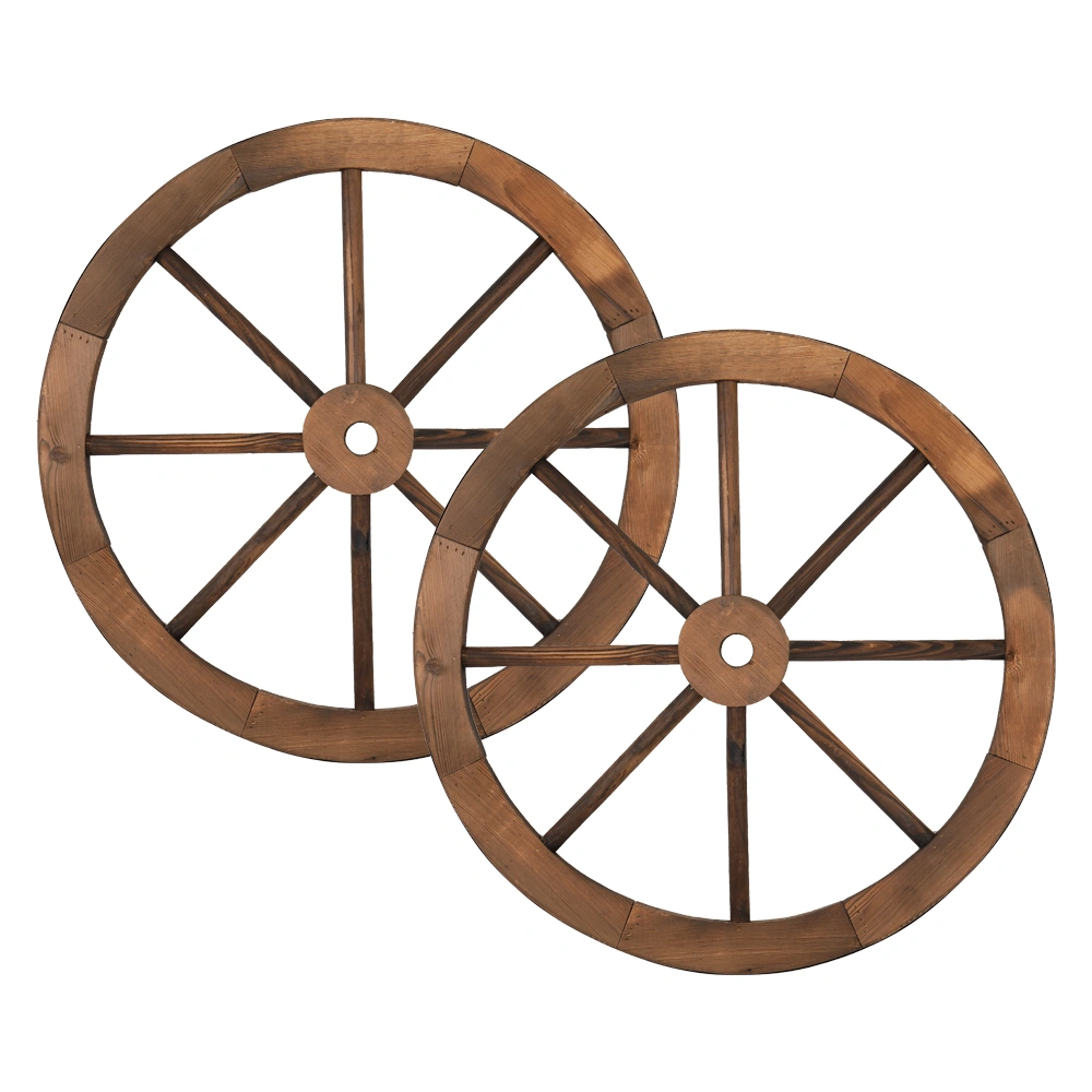 2pcs 24-Inch Old Western Style Garden Art Wall Decor Wooden Wagon Wheel Brown view 3