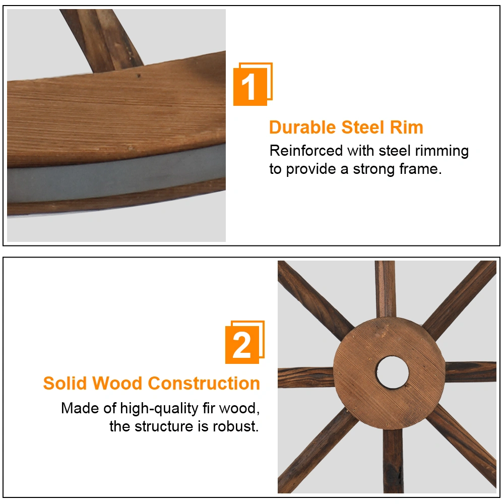 2pcs 24-Inch Old Western Style Garden Art Wall Decor Wooden Wagon Wheel Brown view 7