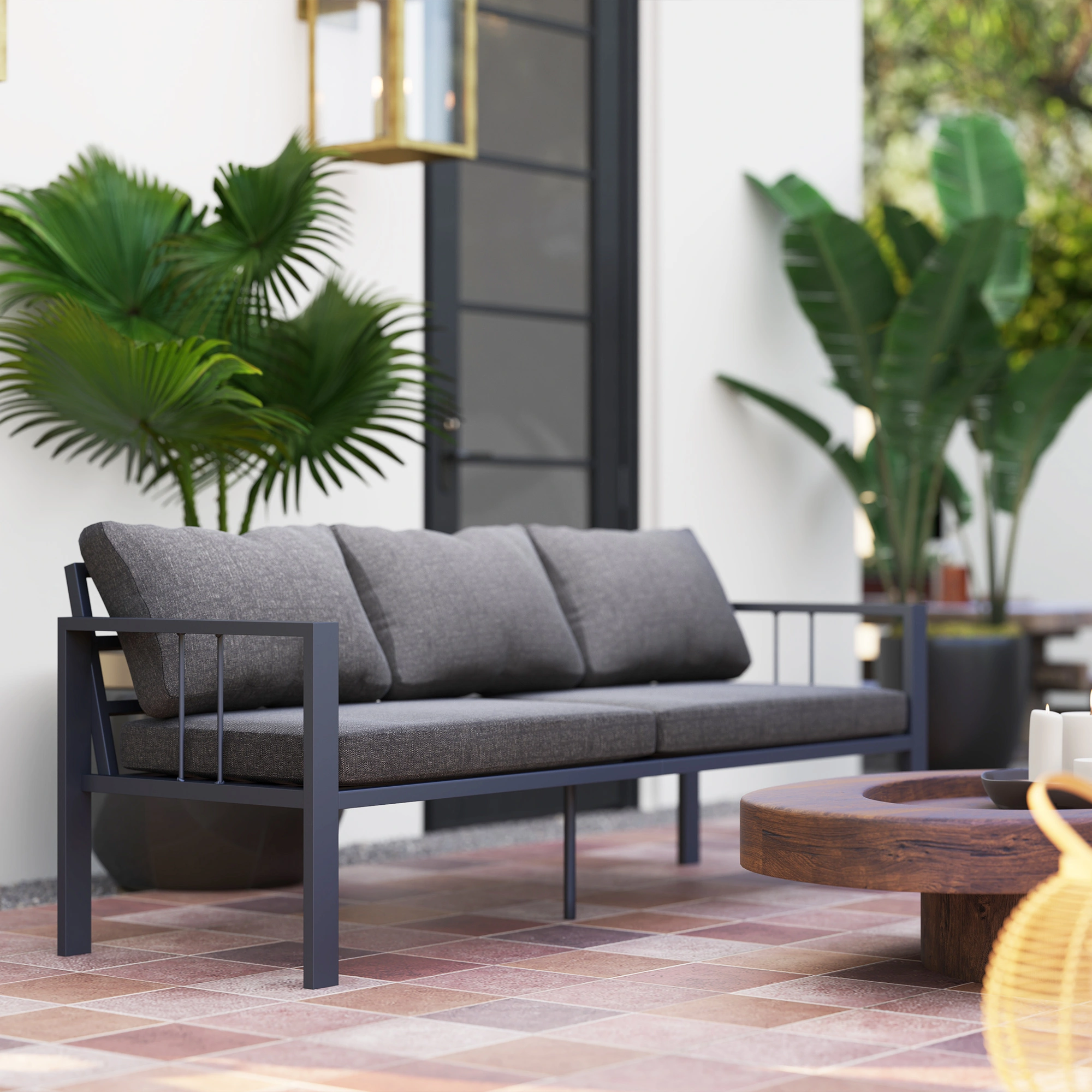 Outdoor Patio Furniture Sectional Sofa 7-Piece PE Rattan Chair Set with Glass Table, Brown