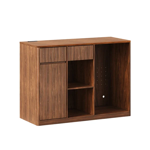 51.2" Modern Fluted Bar Cabinet with Fridge Compartment(Fridge Not Included, Adjustable Shelves & Built-in Power Outlets, Multipurpose Wine Storage Cabinet for Living & Dining Room, Walnut view 6