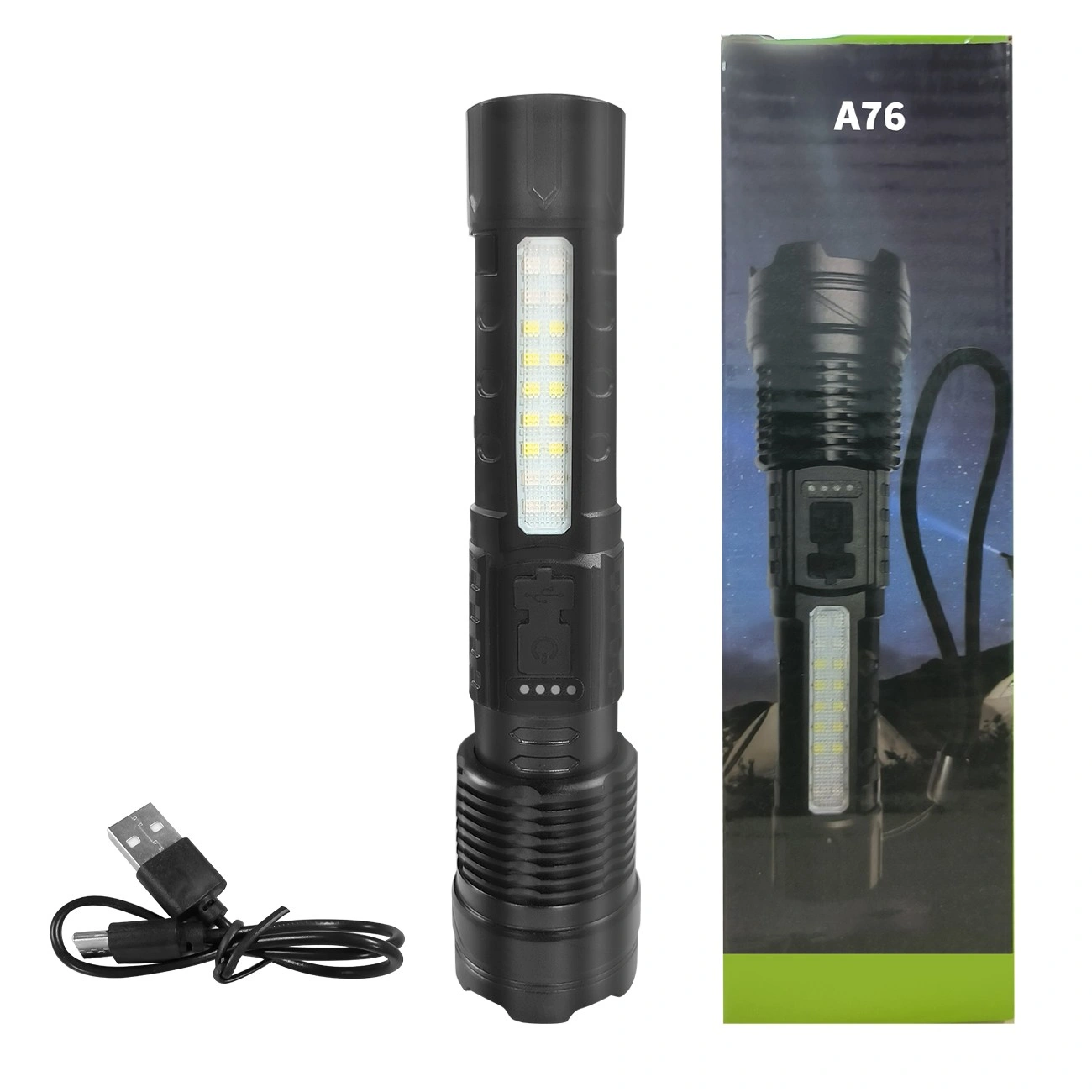 USB Rechargeable LED Flashlight Adjustable Focus Work Light for Camping Hiking Outdoor use view 5
