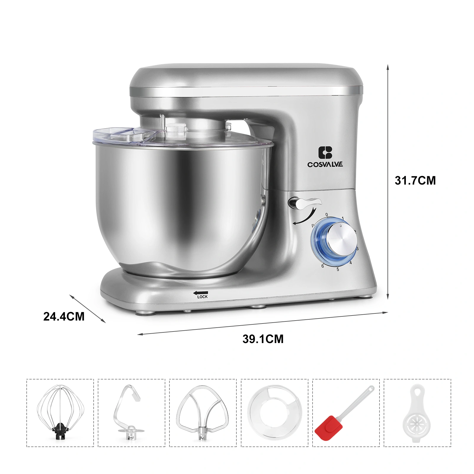 1400W Food Processor, 7L Stainless Steel Mixing Bowl, Silver, Heavy Duty Kitchen Chopper Blender view 2