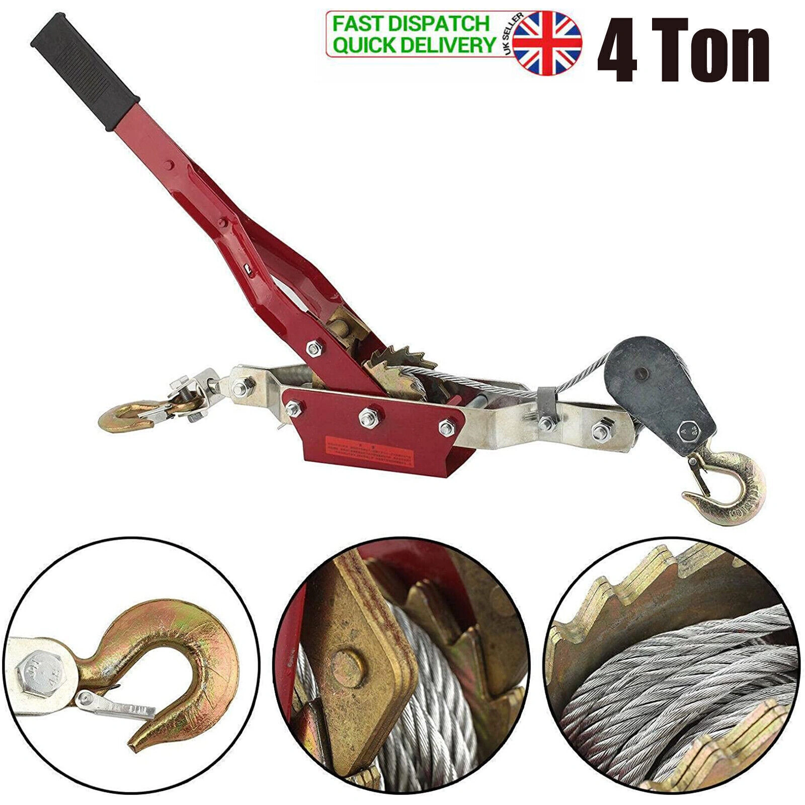 4 Ton Dual Gear Power Puller Heavy Duty 2 Hook Cable Puller Hand Winch Turfer view 2