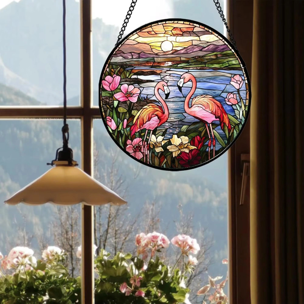 CIFbuy Acrylic Flamingo Garden Sun Catcher Window Door Hanging Outdoor Home Decor Colorful Ornamental Pendant