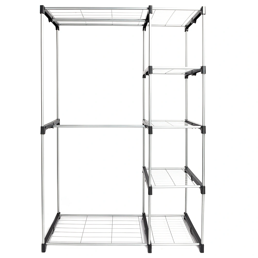 Portable 5-Tier Wardrobe Closet, Silver Metal Frame, No Cloth Cover view 3