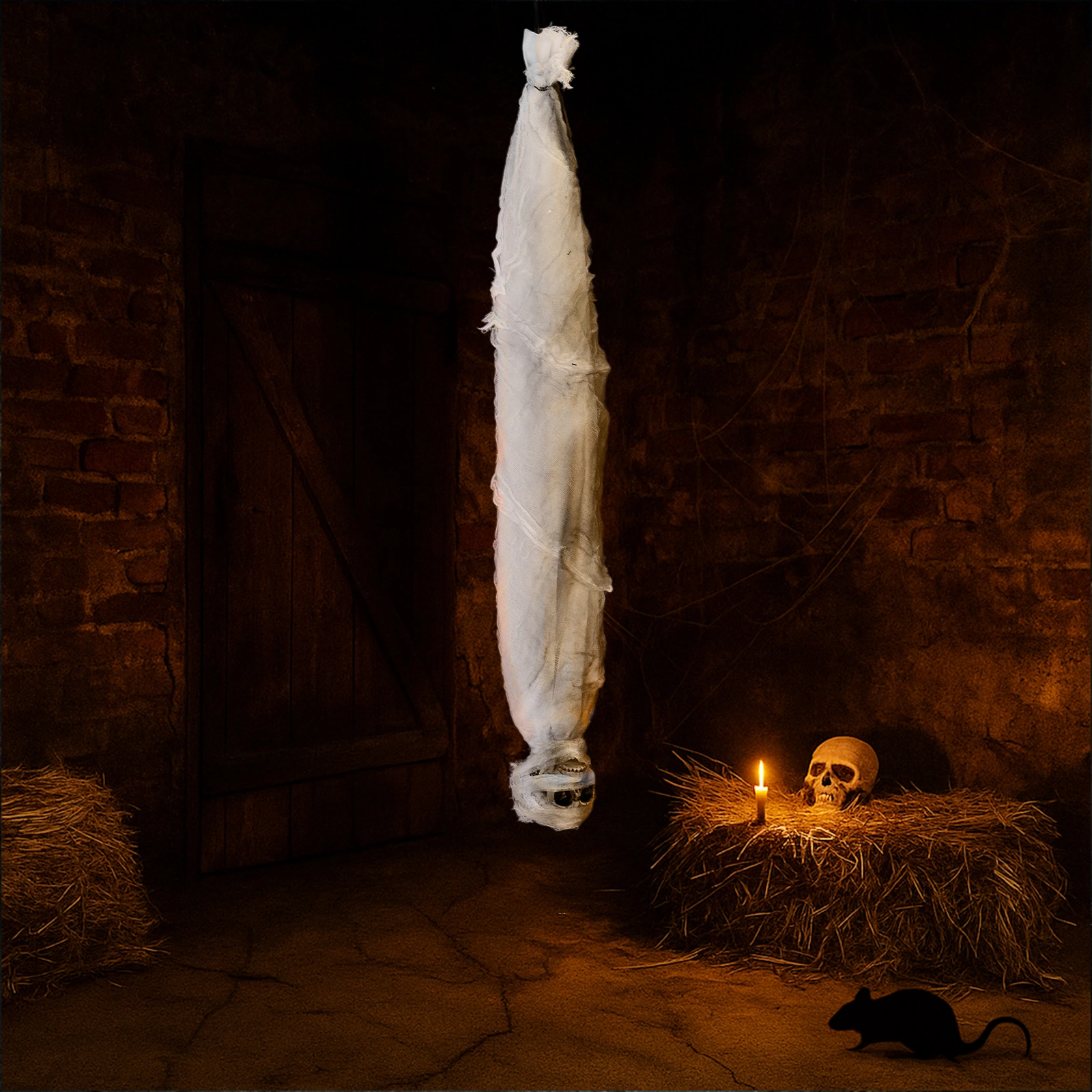 3ft Halloween Animated Hanging Cocoon Corpse Decoration, Motion Horror Scream Prop for Haunted House Indoor Outdoor view 12