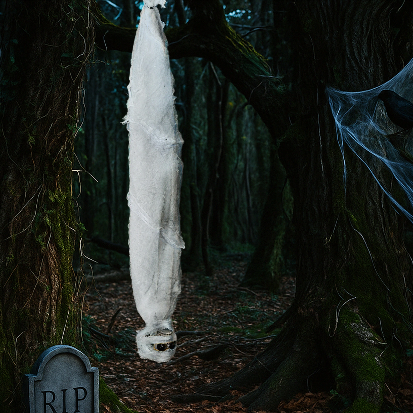 3ft Halloween Animated Hanging Cocoon Corpse Decoration, Motion Horror Scream Prop for Haunted House Indoor Outdoor view 2