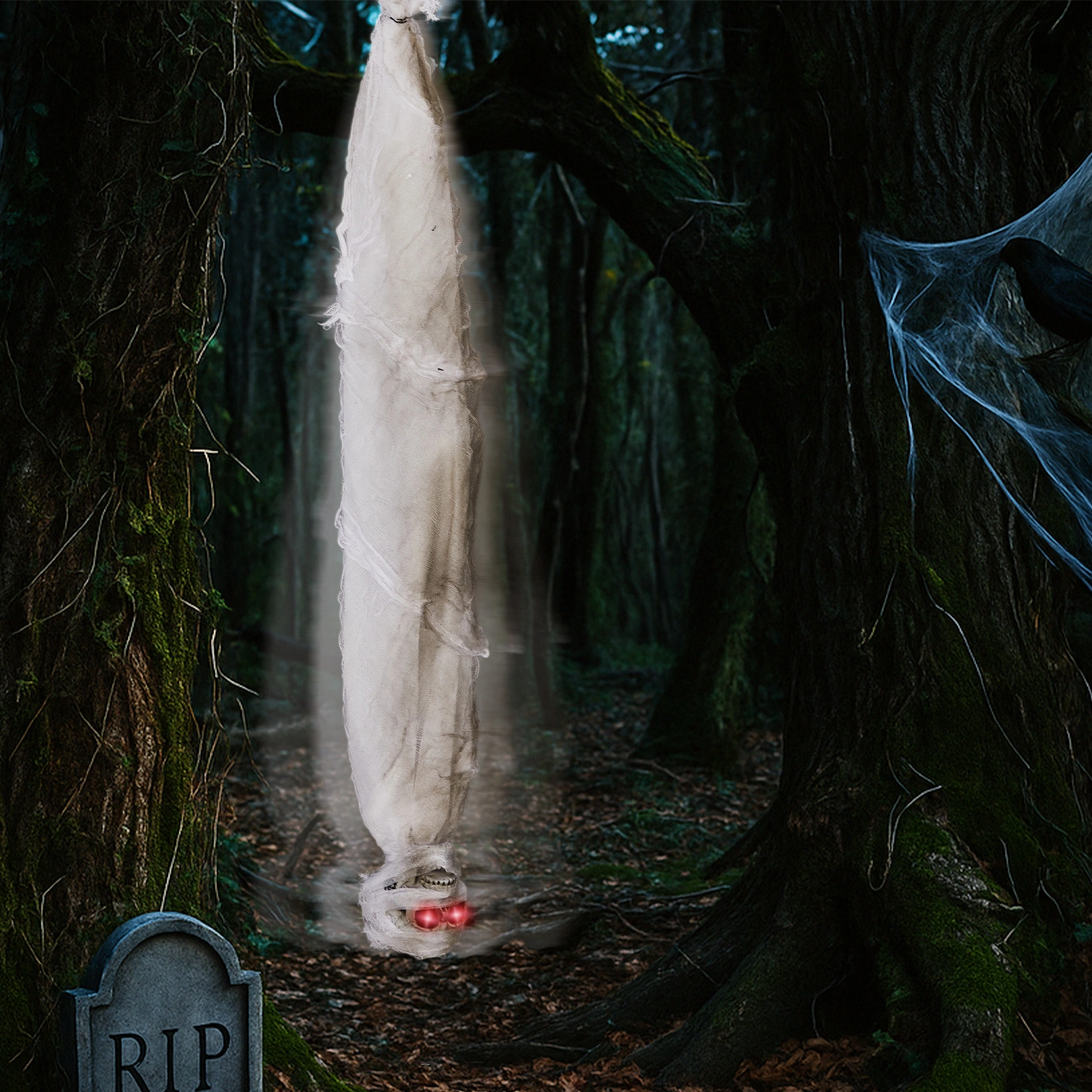 3ft Halloween Animated Hanging Cocoon Corpse Decoration, Motion Horror Scream Prop for Haunted House Indoor Outdoor view 3