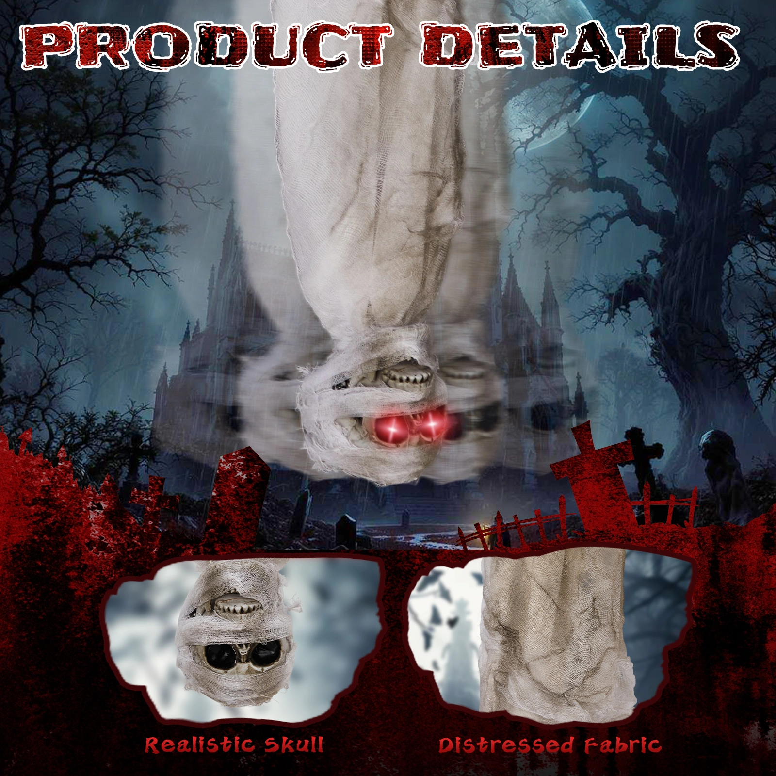3ft Halloween Animated Hanging Cocoon Corpse Decoration, Motion Horror Scream Prop for Haunted House Indoor Outdoor view 4