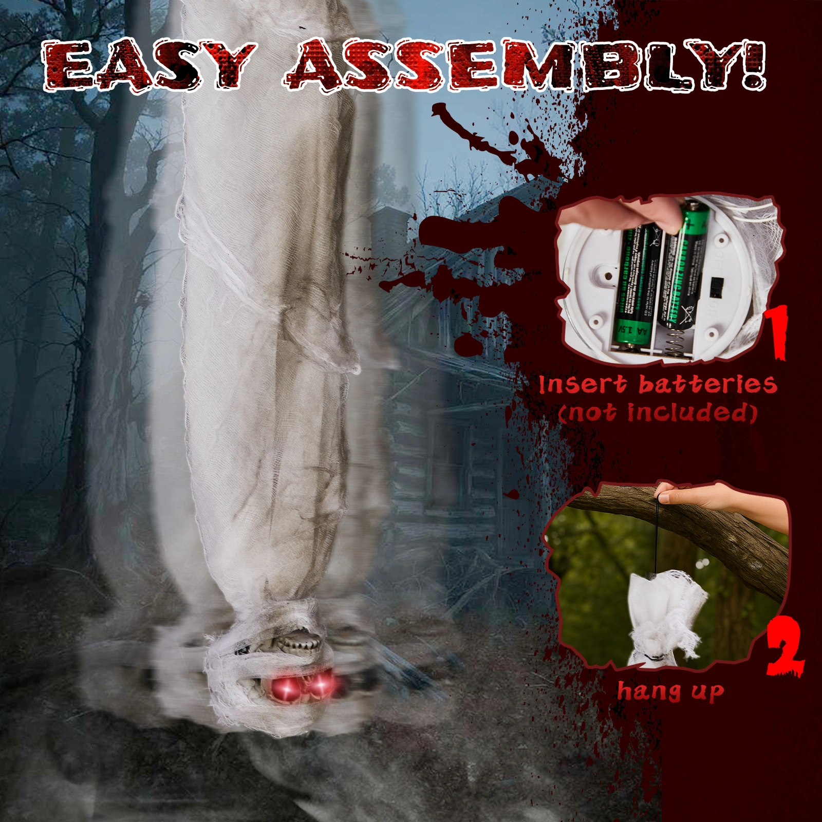 3ft Halloween Animated Hanging Cocoon Corpse Decoration, Motion Horror Scream Prop for Haunted House Indoor Outdoor view 5