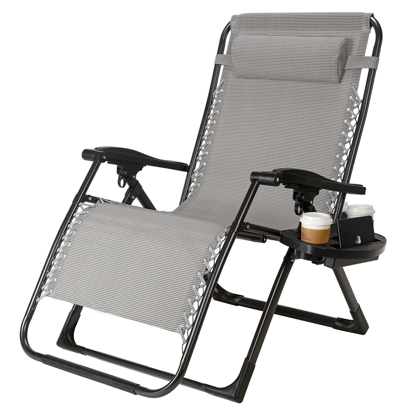 57 Inch Extra Wide Folding Sun Lounger Deck Chair, Portable Garden Beach Pool Chaise Lounge, Outdoor Relaxation view 2