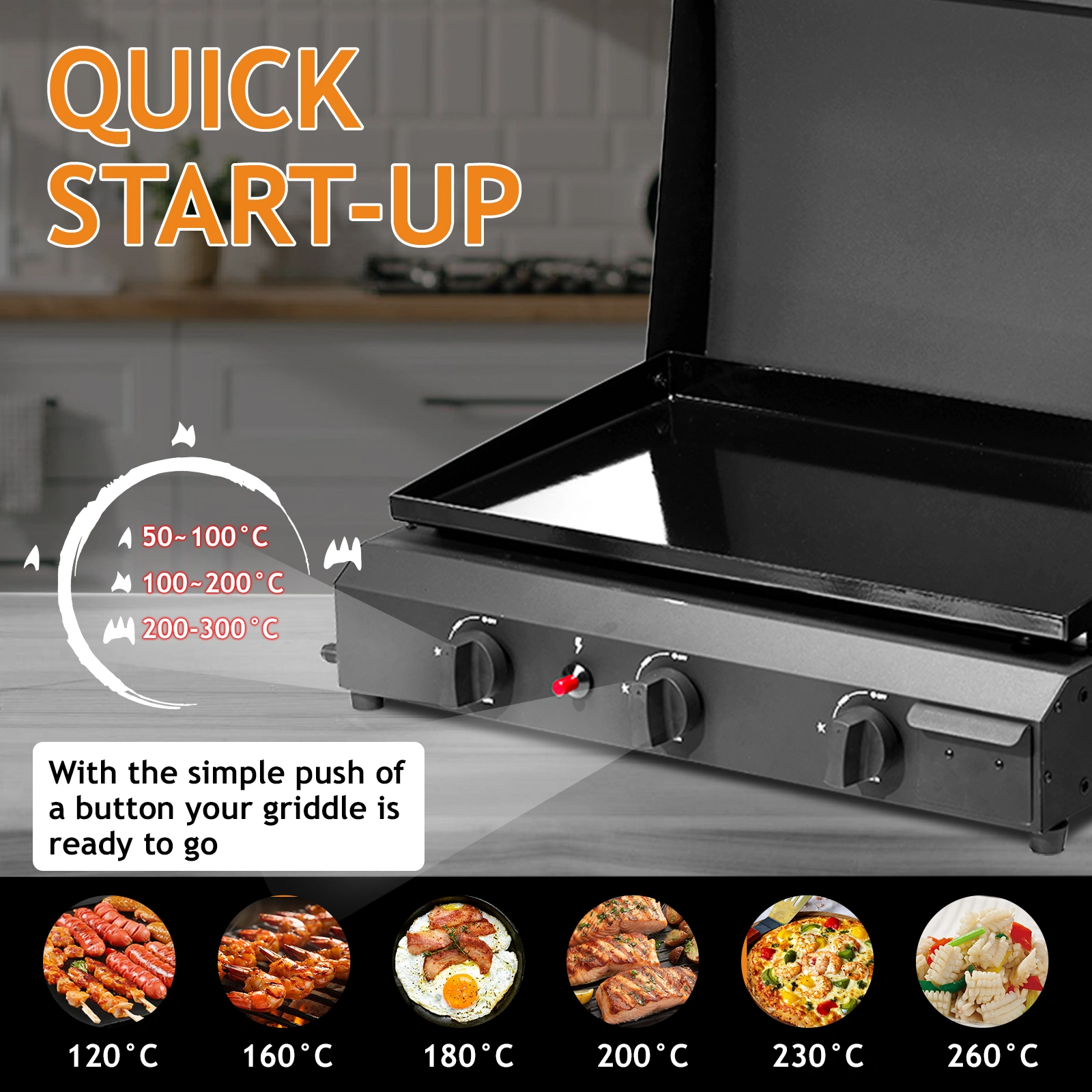 3-Burner Flat Top Gas Griddle Cooking Station with Ceramic Coated Cast Iron Pan, 30,000 BTU Propane Fuelled Griddle Station for Outdoor Barbecue Backyard Cookout view 10