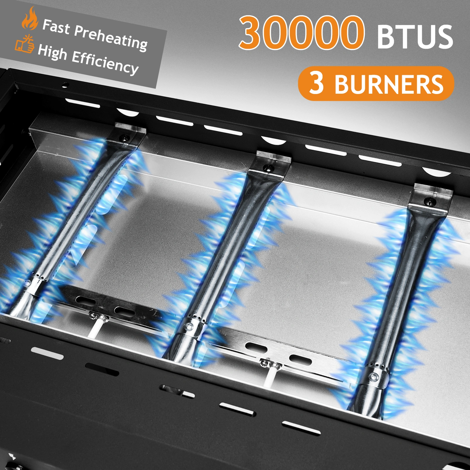 3-Burner Flat Top Gas Griddle Cooking Station with Ceramic Coated Cast Iron Pan, 30,000 BTU Propane Fuelled Griddle Station for Outdoor Barbecue Backyard Cookout view 9