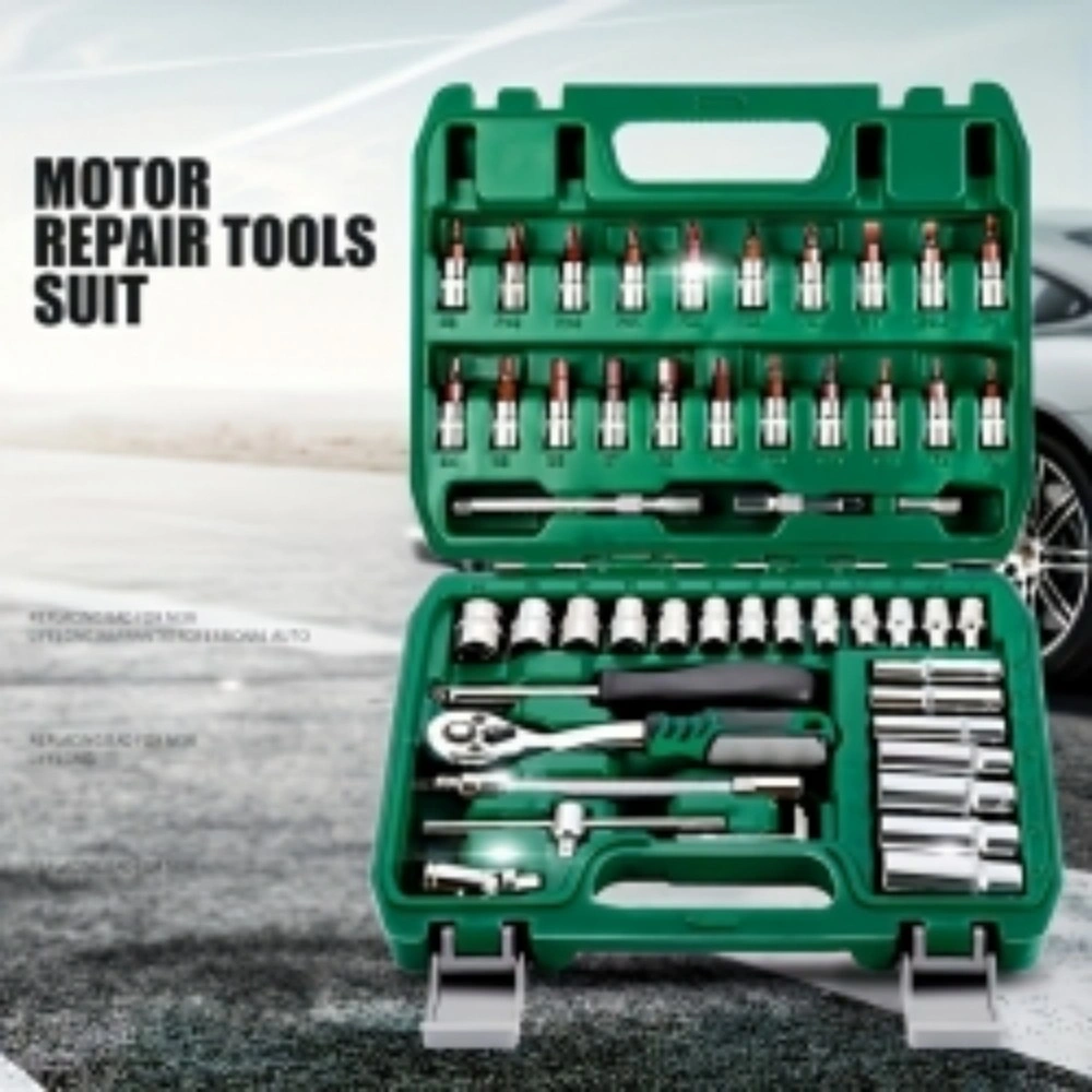 46PCS 1/4" Socket Wrench Set with Ratchet & Combination Bit, Auto Car Repair Tool Kit