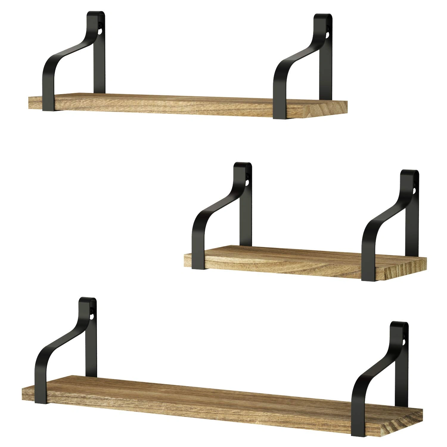 Set of 3 Floating Shelves - Wall Mounted Wood Storage Display Shelves for Bedroom, Living Room, Bathroom, Kitchen & Office view 3