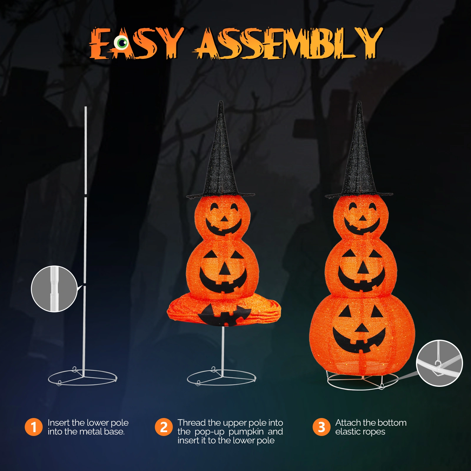 5ft Halloween Collapsible Pumpkin Decorations 100 LED Lights view 2