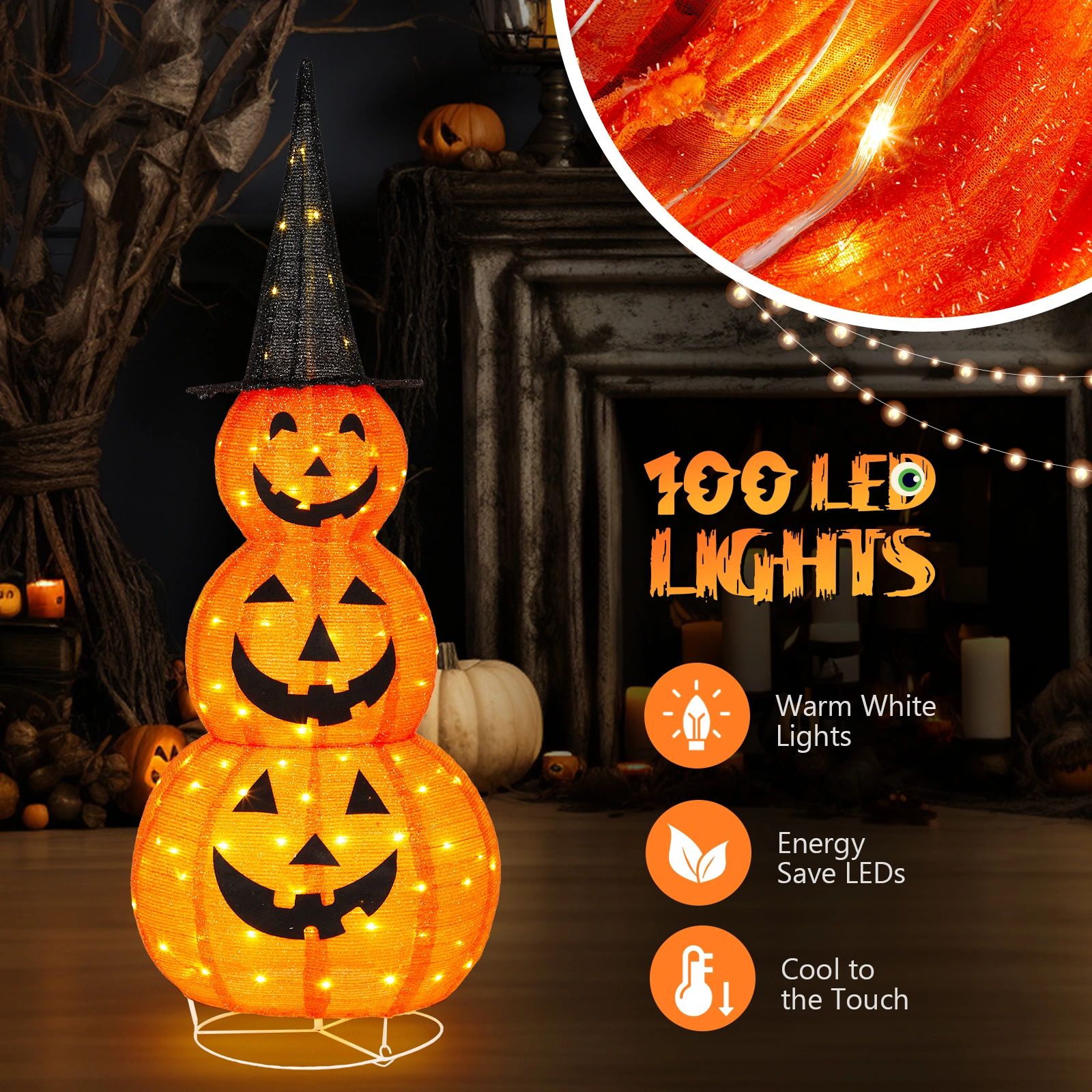 5ft Halloween Collapsible Pumpkin Decorations 100 LED Lights view 3