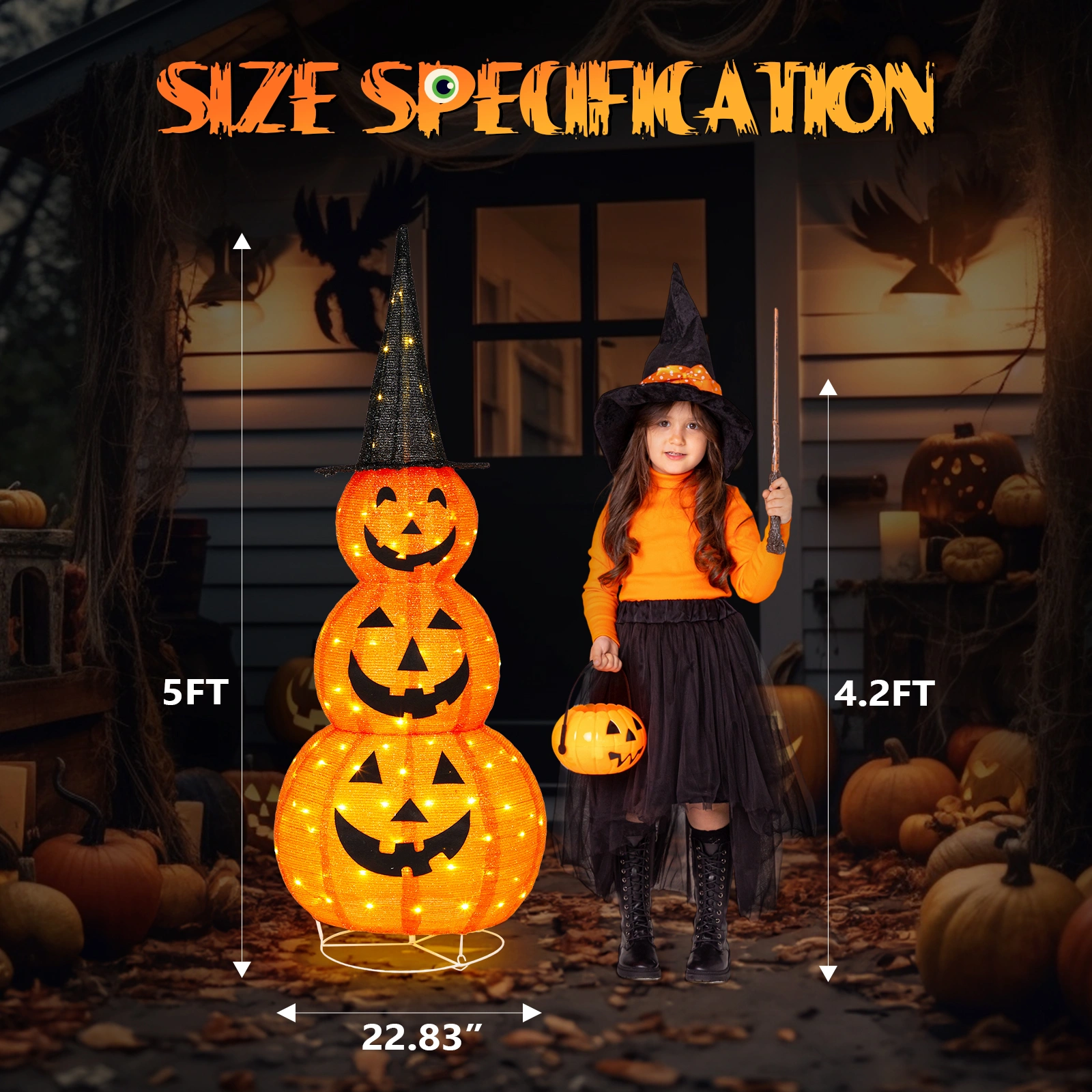 5ft Halloween Collapsible Pumpkin Decorations 100 LED Lights view 5