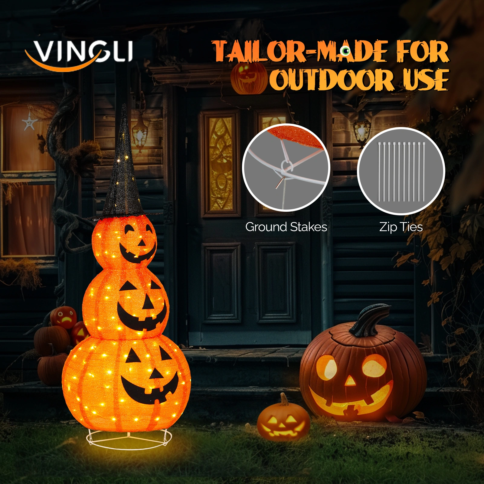 5ft Halloween Collapsible Pumpkin Decorations 100 LED Lights view 7