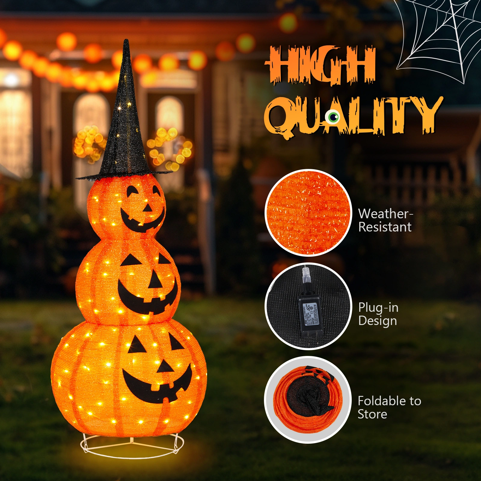 5ft Halloween Collapsible Pumpkin Decorations 100 LED Lights view 8