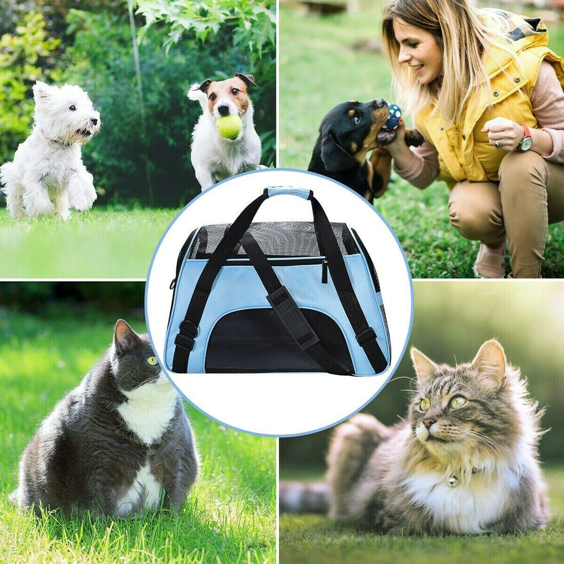 Large Pet Carrier Bag Portable Soft Fabric Folding Dog Cat Travel Carrier Backpack - Black view 3