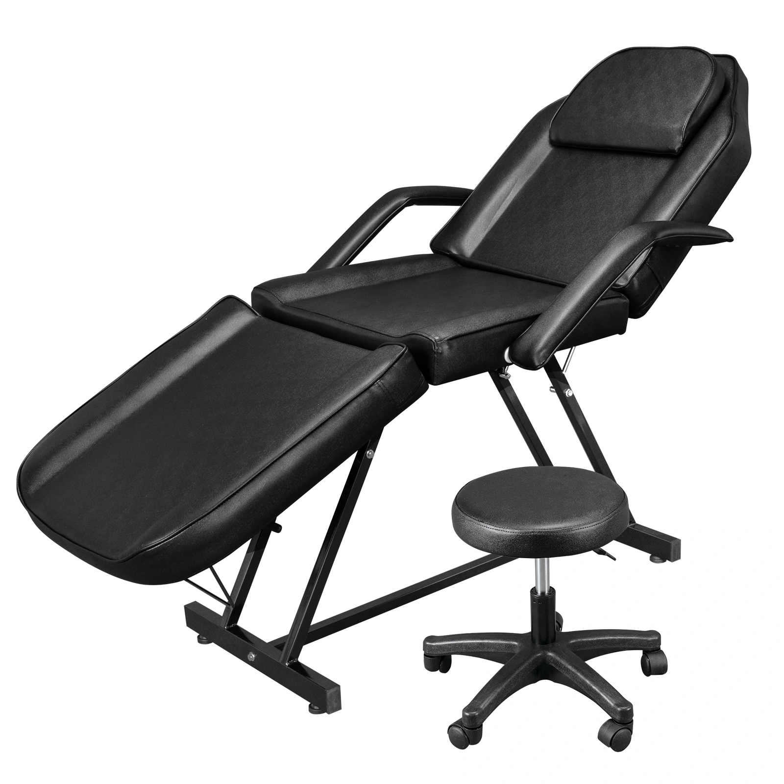 015A Beauty Salon Bed with Stool, Black Massage Table for Hairdressing Barber Chair