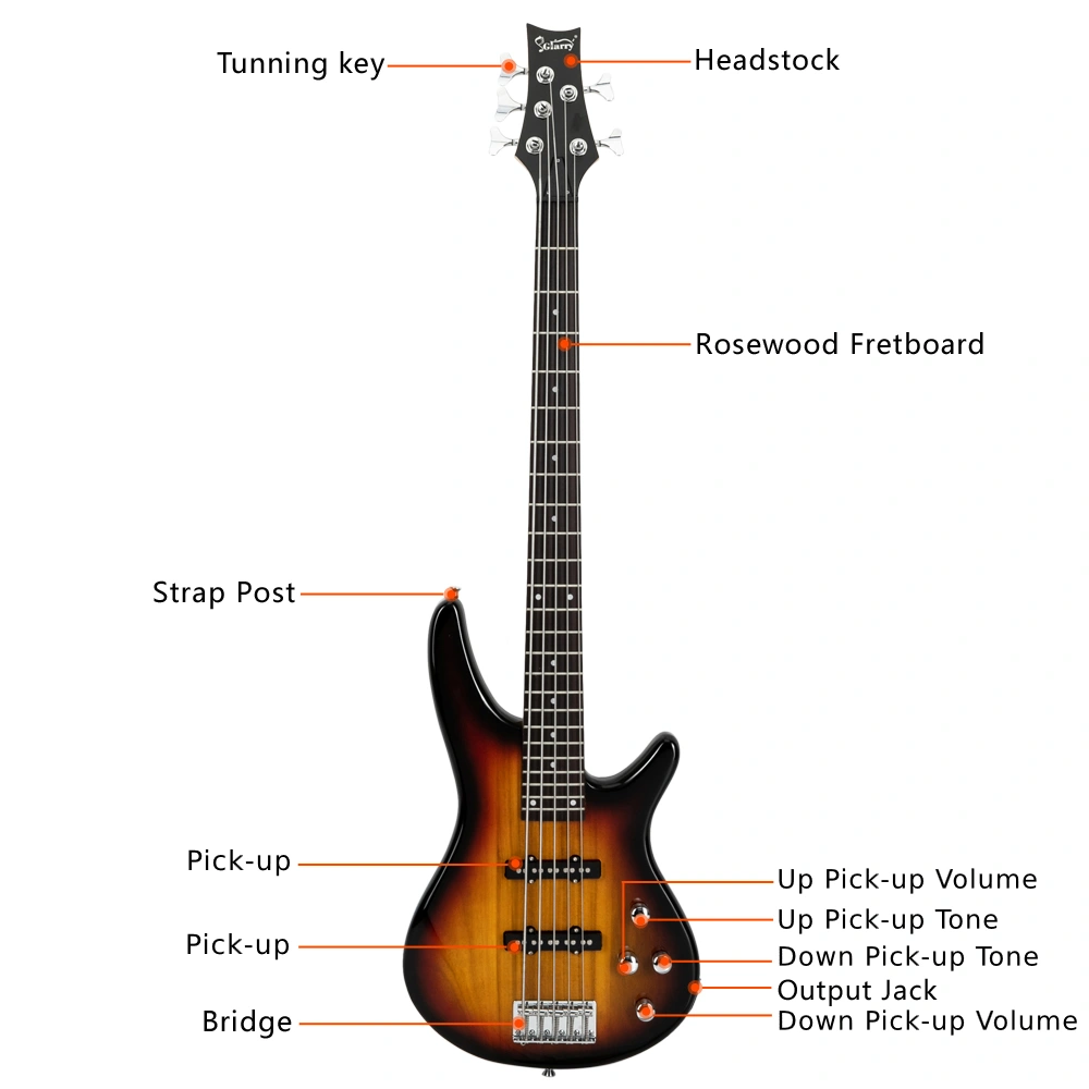 GIB 5 String Full Size Electric Bass Guitar SS Pickups and Amp Kit for The Experienced Player Sunset Color view 17