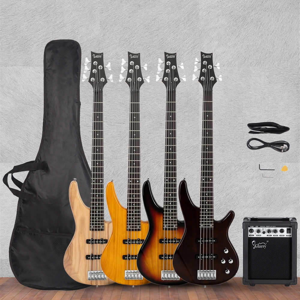 GIB 5 String Full Size Electric Bass Guitar SS Pickups and Amp Kit for The Experienced Player Sunset Color view 25